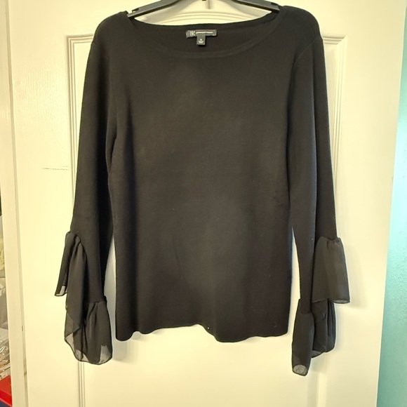 INC International Concepts Tops - 🖤 INC International Concepts Black Blouse with Sheer Flared Sleeves CL NWOT 🖤